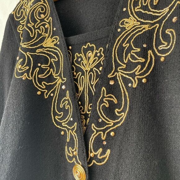 vintage louis marino for jennifer roberts rare gold embroidery cardigan size 8 - Picture 2 of 8